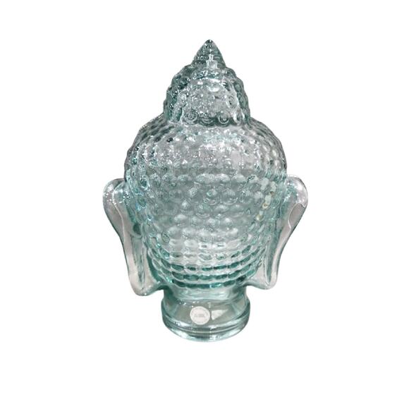 Green Glass Buddah Head Bust Hat Stand by Vidrios San Miguel, 11" Tall - Picture 3 of 9